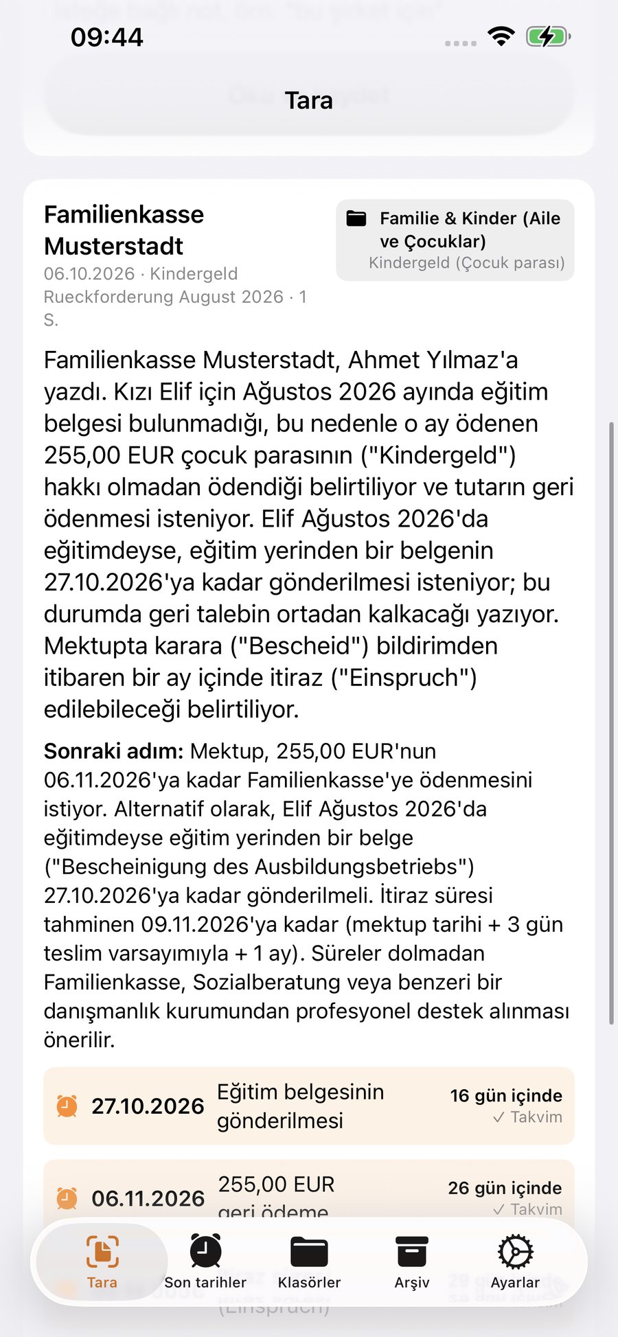 Erklärung eines Briefes auf Türkisch